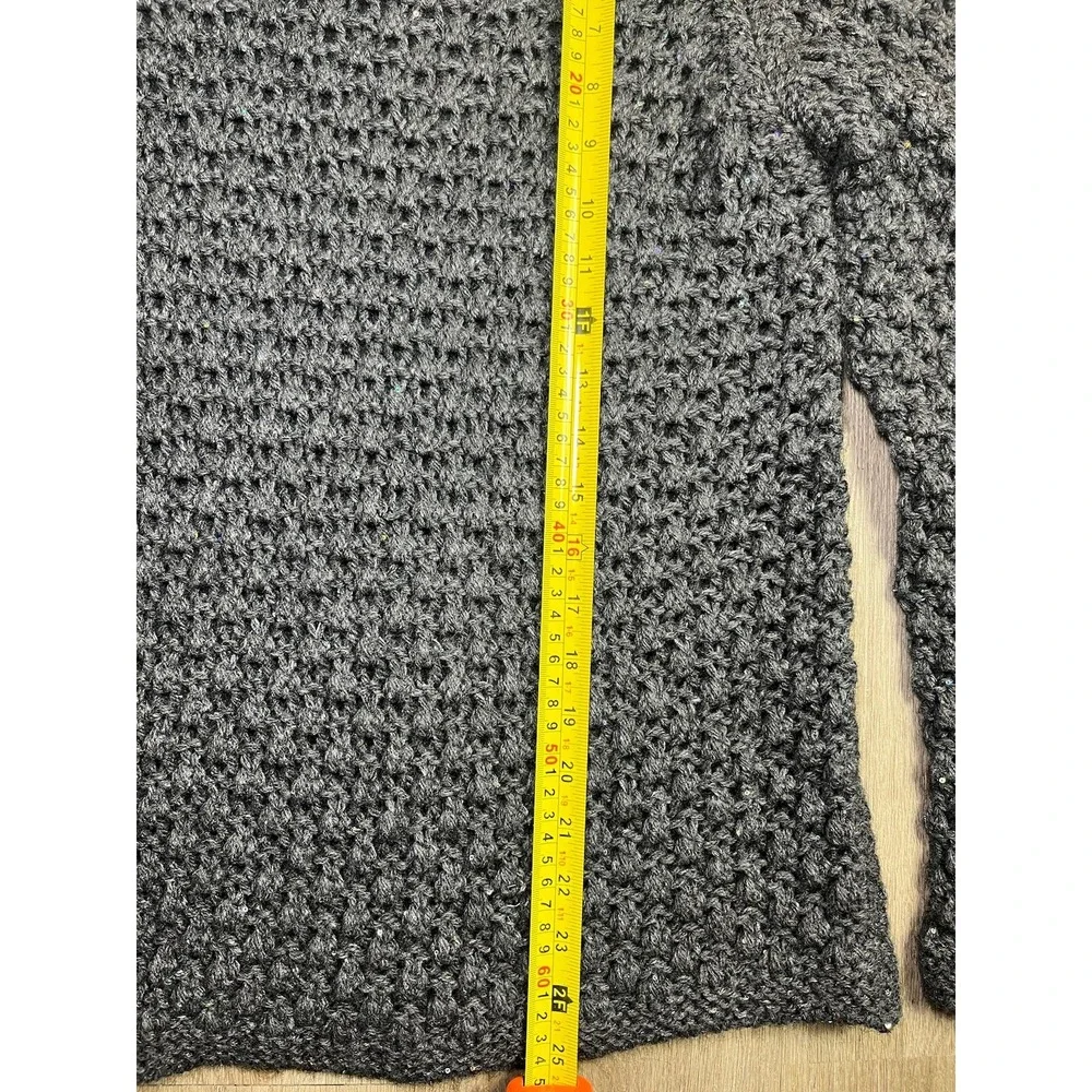 ELSAMANDA Womens Gray Open Knit LS Sweater Size M Sparkles Made In‎ Italy